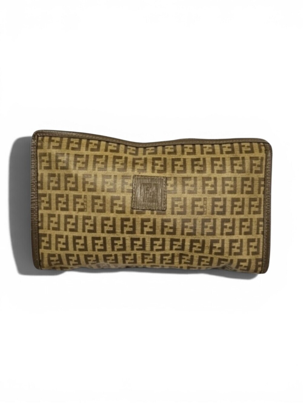 Fendi Zucca Monogram Canvas Leather Clutch Bag Camel Brown